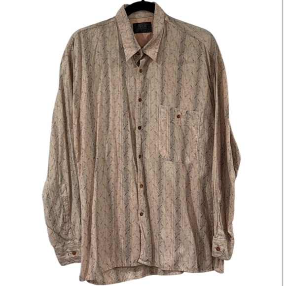 Vintage Italian Ping Pong Pale Pink & Brown Printed Cotton Blend Shirt Size M - Picture 1 of 12